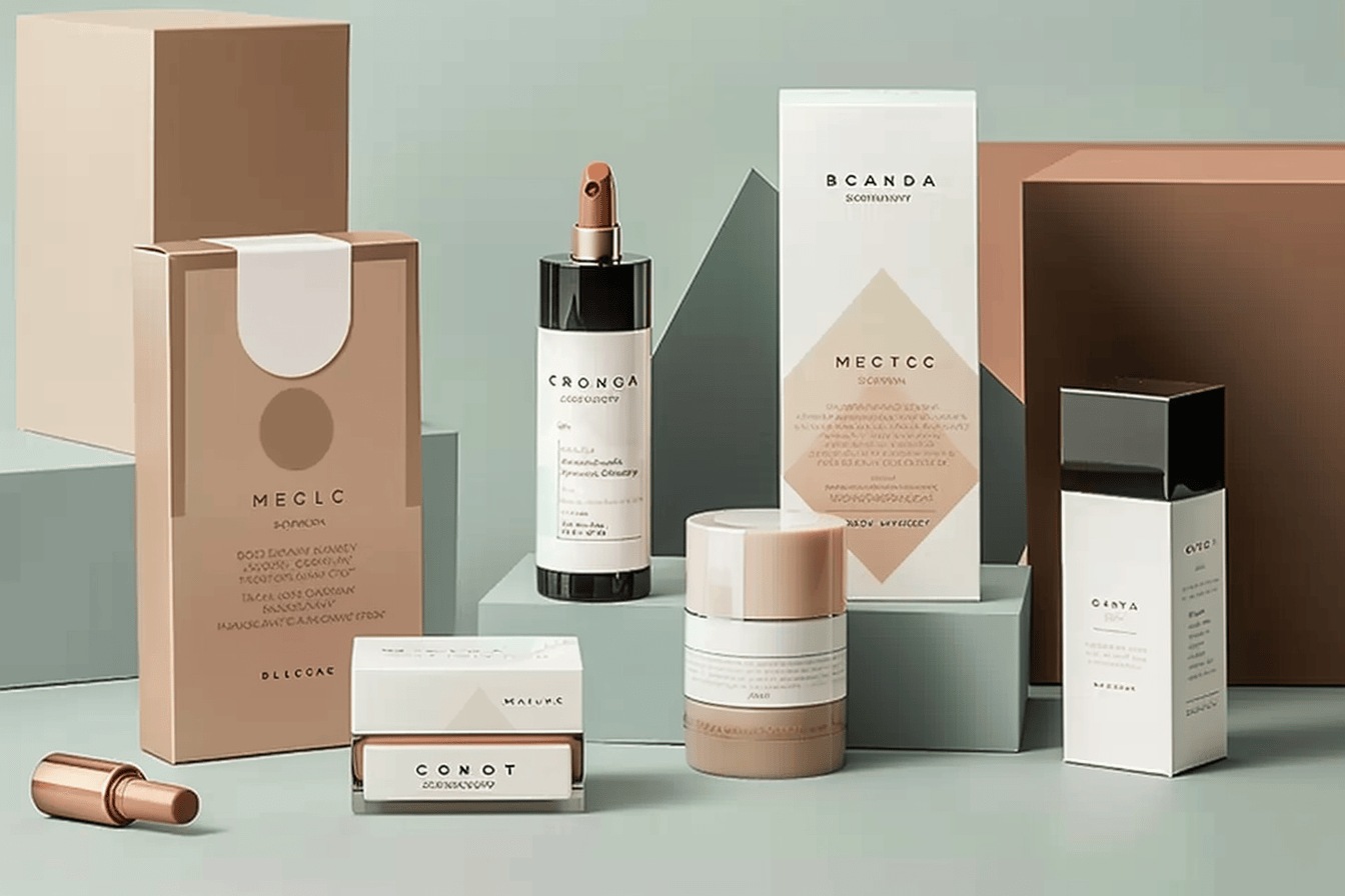 Custom cosmetic packaging boxes in minimalist and elegant designs for beauty products.